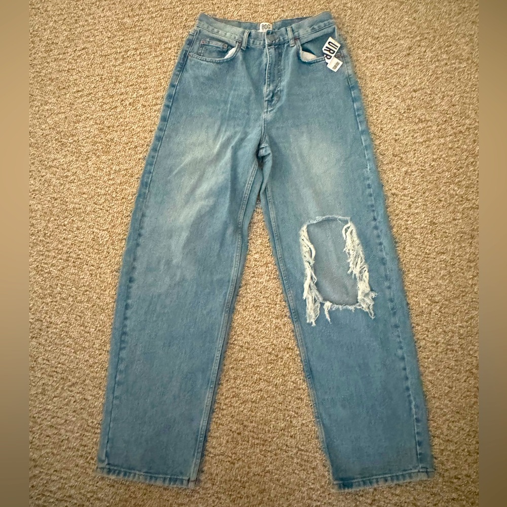 High-Rise Baggy Jeans - Light Denim, Distressed
